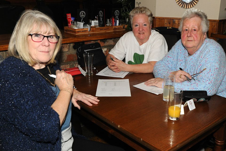 Jenny Cosgrave, Carol Godfrey and Avril Love from Ballymitty Womens Shed taking part in the Wellingtonbridge Tidy Towns fundraising table quiz in Tir na nÓg. Photo: Jim Campbell