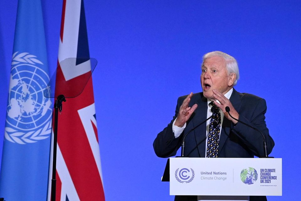 Sir David Attenborough delivers a speech during the opening ceremony of the UN Climate Change Conference (COP26) in Glasgow, Scotland, Britain November 1, 2021. Jeff J Mitchell/Pool via REUTERS TPX IMAGES OF THE DAY