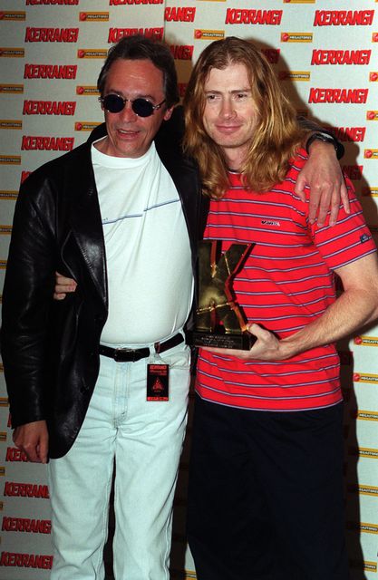 Dave Mustaine (right) of the band Megadeath and DJ Tommy Vance (Neil Munns/PA)