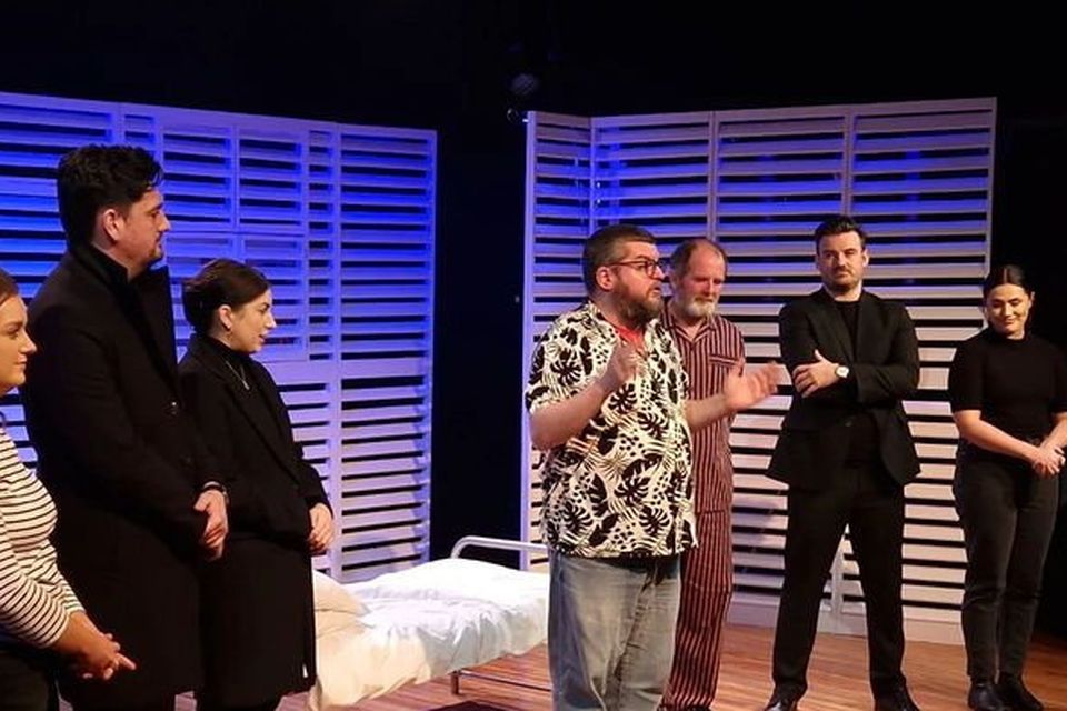 Director Paul Walsh and cast members on the set of The Father by Florian Zeller.