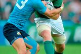 thumbnail: 4 October 2015; Peter O'Mahony, Ireland, is tackled by Michele Campagnaro, Italy. 2015 Rugby World Cup, Pool D, Ireland v Italy. Olympic Stadium, Stratford, London, England. Picture credit: Brendan Moran / SPORTSFILE