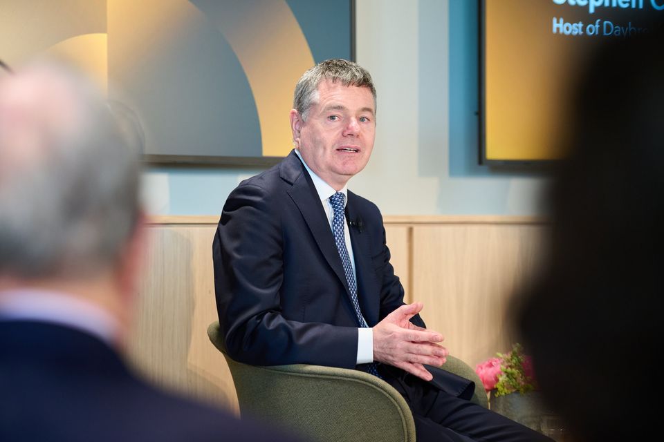 Finance Minister Paschal Donohoe speaking at the Michael Bloomberg event in Dublin on Monday. Photo: Dean O'Brien