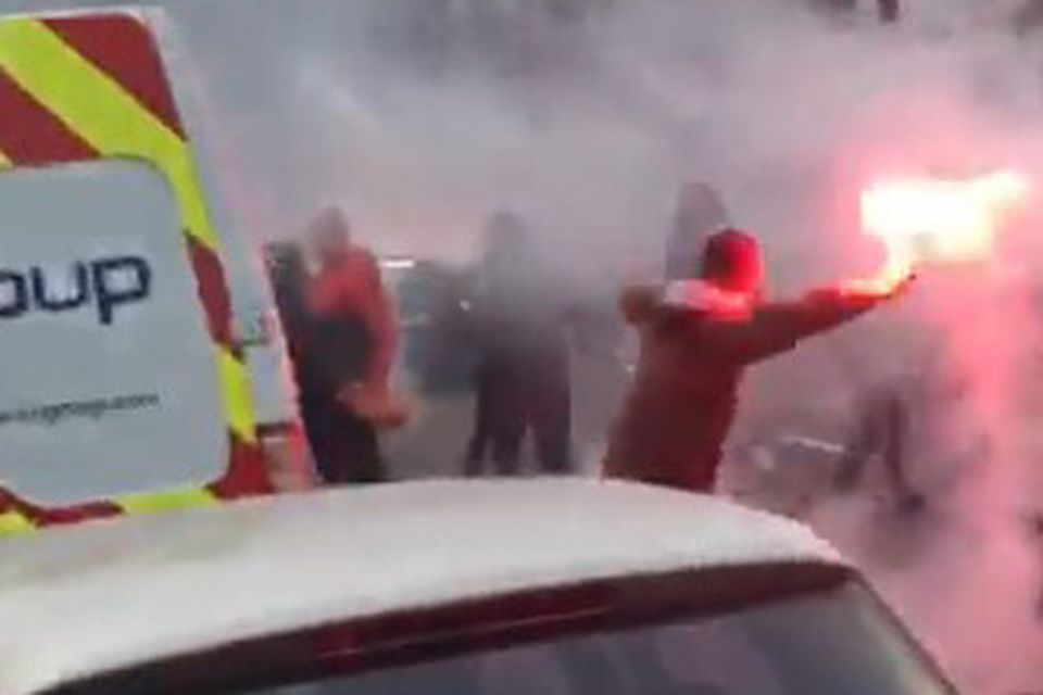 Video grab showing pre-match trouble in Irishtown