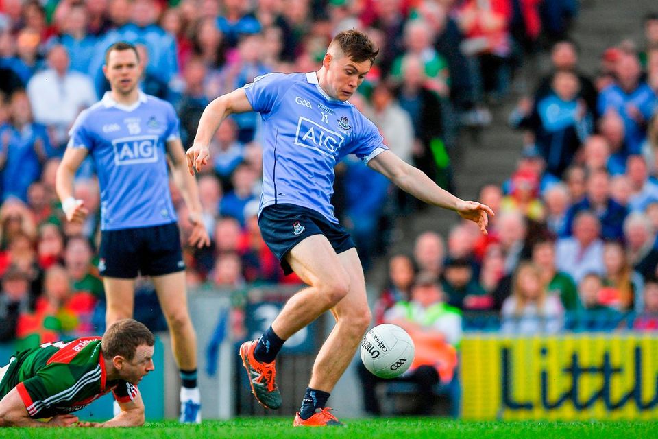 Con O'Callaghan of Dublin scores his side's first goal in the second minute during the GAA Football All-Ireland Senior Championship Final match between Dublin and Mayo at Croke Park in Dublin. Photo by Ray McManus/Sportsfile