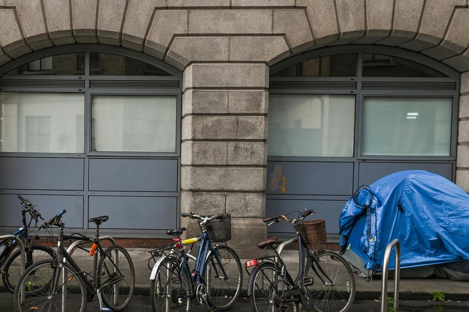 A rough sleeper's tent seen in the city centre, in Dublin, Ireland, on February 17, 2023.