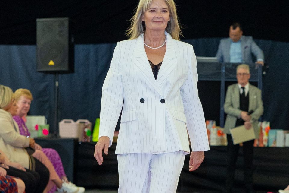 Model pictured on the cat walk at the fashion show in Duagh on Sunday which was in aid of the Palliative Care Unit in Tralee. Photo by John Kelliher.