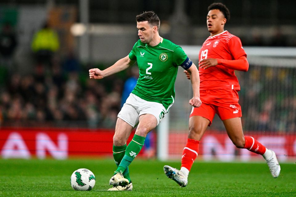 Ireland's Séamus Coleman in action against Dan Ndoye of Switzerland during the international friendly at the Aviva Stadium in Dublin. Photo by Ben McShane/Sportsfile