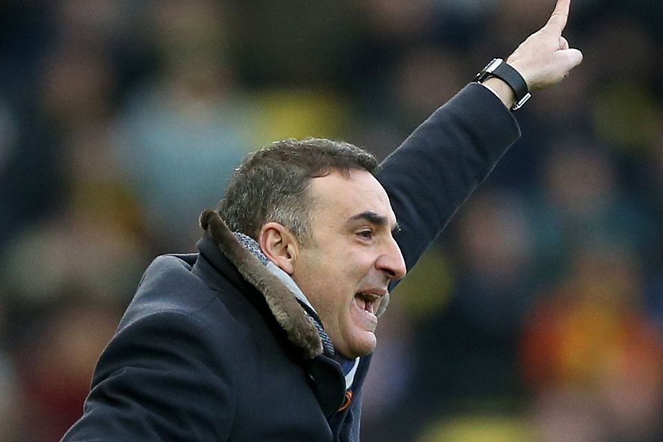 Carlos Carvalhal was animated on the touchline as his first game as Swansea boss ended in victory over Watford