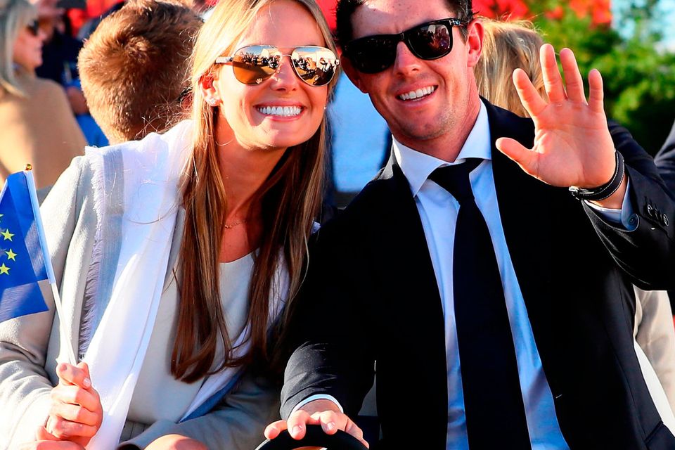 Erica Stoll and Rory McIlroy of Europe attend the 2016 Ryder Cup Opening Ceremony at Hazeltine National Golf Club on September 29, 2016 in Chaska, Minnesota.  (Photo by Andrew Redington/Getty Images)