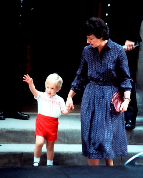 File photo dated 16/09/1984 of Prince William waving to the crowd as he leaves the Lindo Wing of St. Mary's Hospital, London, with his nanny Barbara Barnes, after spending approximately 20 minutes visiting his mother the Princess of Wales and his new-born baby brother Prince Harry.