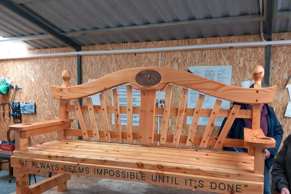 The expertly crafted bench was produced by members of the Vale of Avoca Men's Shed for a raffle in aid of the Avoca Community Hall on April 2.