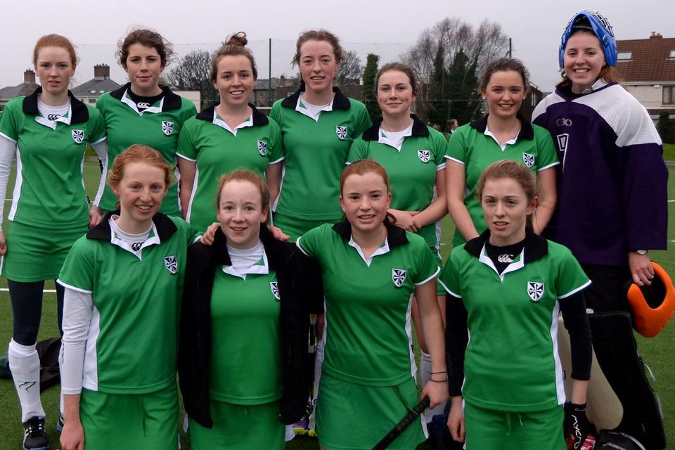 Muckross Park College team. Front row l-r; Laura Shaw, Aoife McNulty, Aoife Kelly and Rachel McAuley.  Back row l-r; Emer Clarke, Niamh Ferry, Sophie Barnwell, Sadie Langan, Molly Cole and Ella McGrane.   Senior Girls Hockey Premier League semi-final, Muckross Park College v St. Andrews. Muckross, Donnybrook, Dublin. Picture: Caroline Quinn