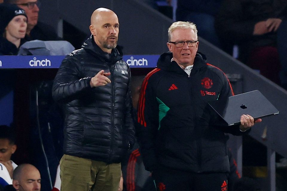Manchester United manager Erik ten Hag and Steve McClaren are pictured during the Premier League defeat at Crystal Palace