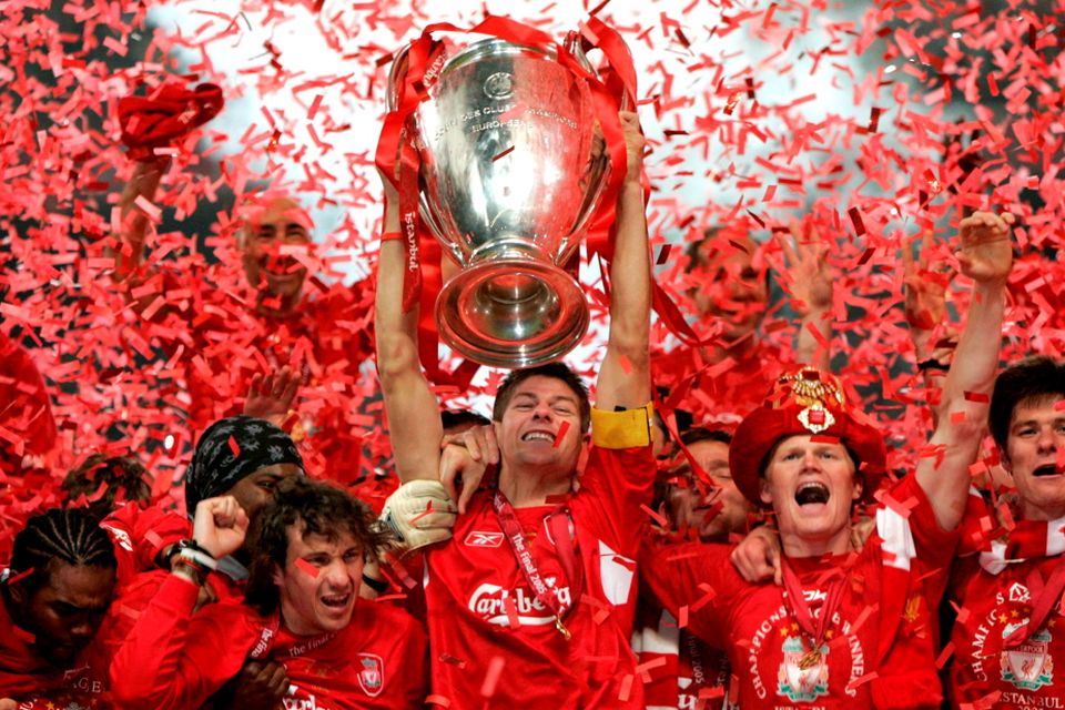 File photo dated 25-05-2005 of Liverpool captain Steven Gerrard lifts the UEFA Champions League trophy. 
Phil Noble/PA Wire.