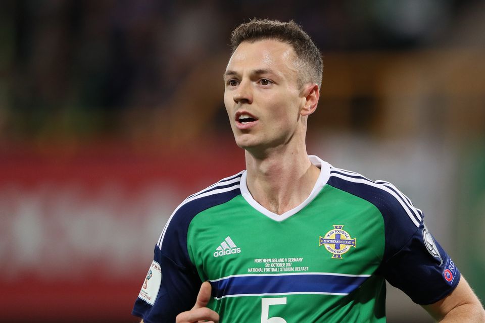 Jonny Evans of Northern Ireland in action during the FIFA 2018 World Cup Qualifier between Northern Ireland and Germany at Windsor Park on October 5, 2017 in Belfast, Northern Ireland. (Photo by Matthew Ashton - AMA/Getty Images)