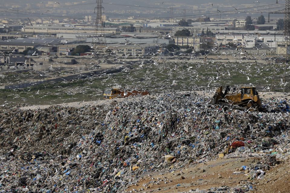 Mountains of rubbish at Spain's largest landfill at Ano Liossia on the outskirts of Athens (Thanassis Stavrakis/AP)