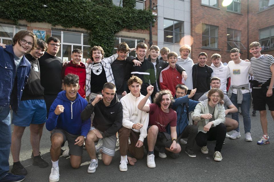 CUS students celebrate getting their Leaving Cert results in Dublin's city centre. Photo: Gareth Chaney/ Collins Photos