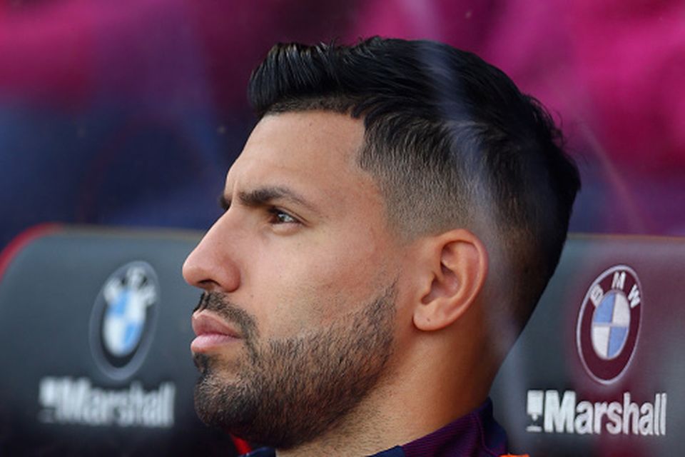 Sergio Aguero of Manchester City looks on from the bench during the Premier League match between AFC Bournemouth and Manchester City at Vitality Stadium on August 26, 2017 in Bournemouth, England.  (Photo by Steve Bardens/Getty Images)