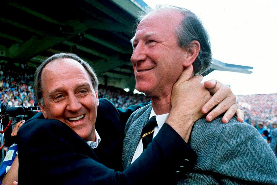 Jack Charlton (right) and his Republic of Ireland assistant manager Maurice Setters. Photo: Sportsfile