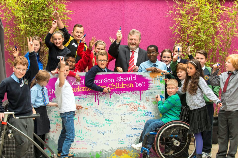 Dr. James Reilly TD Minister for Children and Youth Affairs at the recruitment of Ombudsman for Children. The children are from various schools around the city.