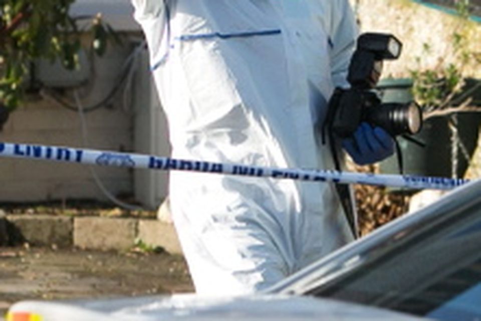 Members of the Gardai at the scene at Harty Avenue in Walkinstown Dublin were a 64-year-old victim was shot dead at his home a murder investigation is under way
