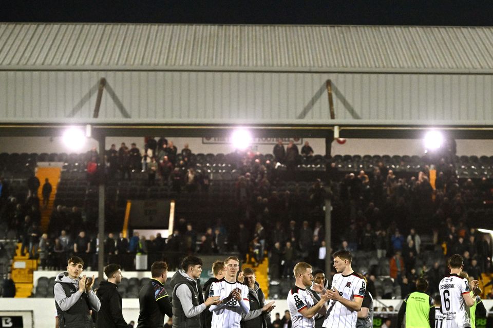 Dundalk players and staff following Friday night's draw with Shelbourne at Oriel Park.