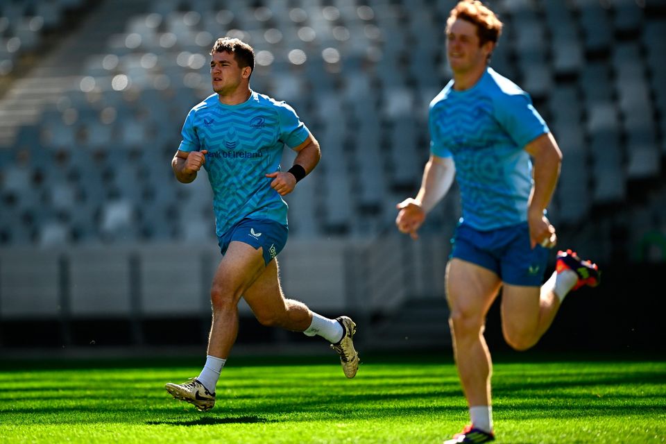 Scott Penny, right, during the Leinster captain's run at the DHL Stadium in Cape Town, South Africa. Photo: Harry Murphy/Sportsfile