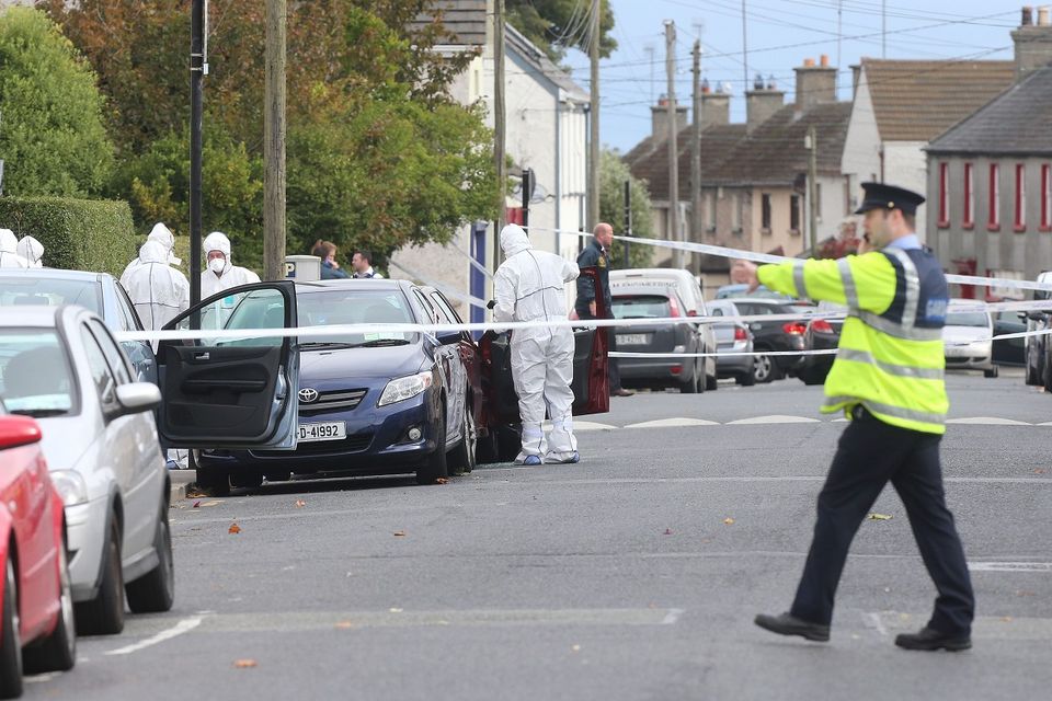 Gardai at the scene of a gun attack in Balbriggan, north Co Dublin