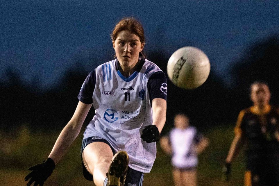 Shannon Cleary (St Colmcille's) about to hit the target against Dunshaughlin Royal Gaels.
