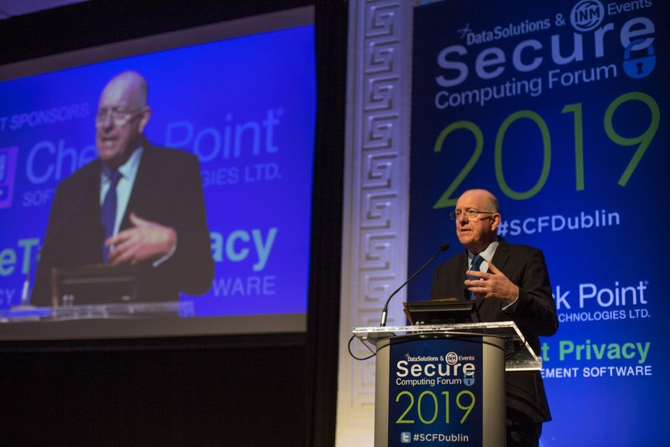 Justice Minister Charlie Flanagan at the Secure Computing Forum cyber security conference at Dublin's RDS. Photo: Mark Condren