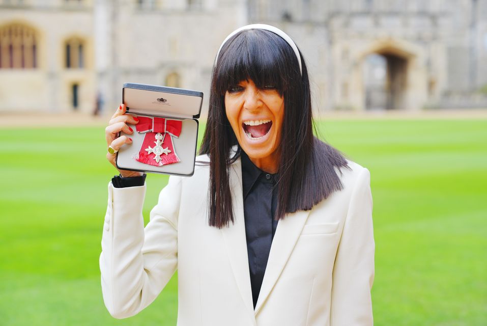 Claudia Winkleman after being made a Member of the Order of the British Empire by the King during an investiture ceremony at Windsor Castle (Ben Birchall/PA)