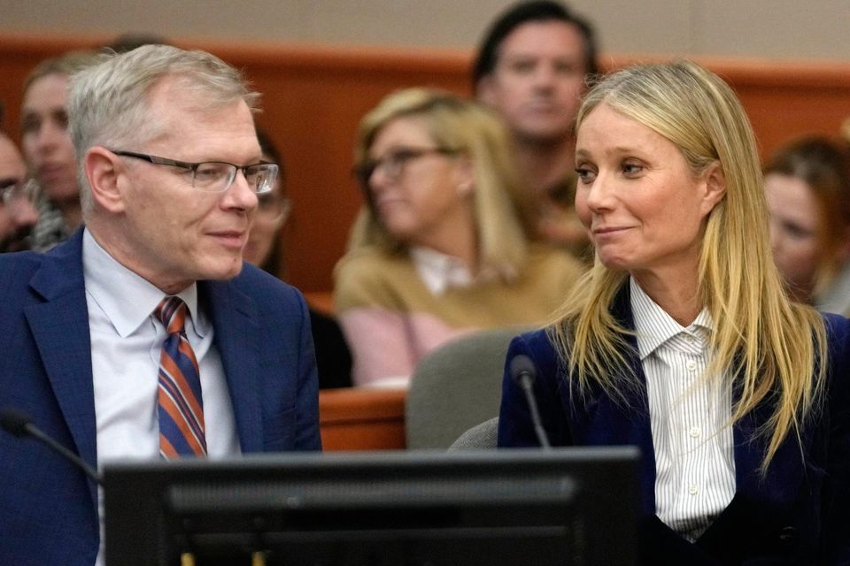 Gwyneth Paltrow and her attorney Steve Owens smile after the reading of the verdict in her lawsuit trial in Park City, Utah. Photo: AP Photo/Rick Bowmer, Pool