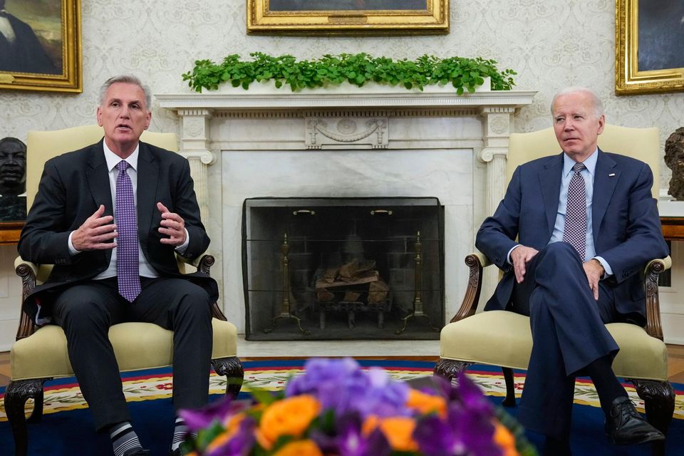 House Speaker Kevin McCarthy meets with President Joe Biden to discuss the debt limit at the White House on Monday. Photo: Alex Brandon/AP