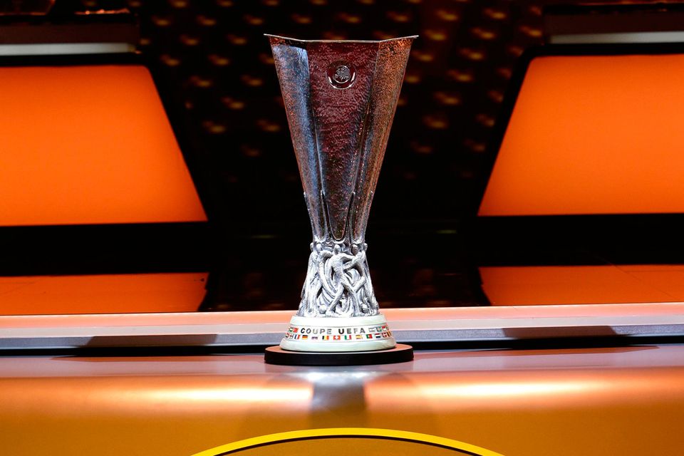 The trophy is displayed before the UEFA Europa League Group Stage draw