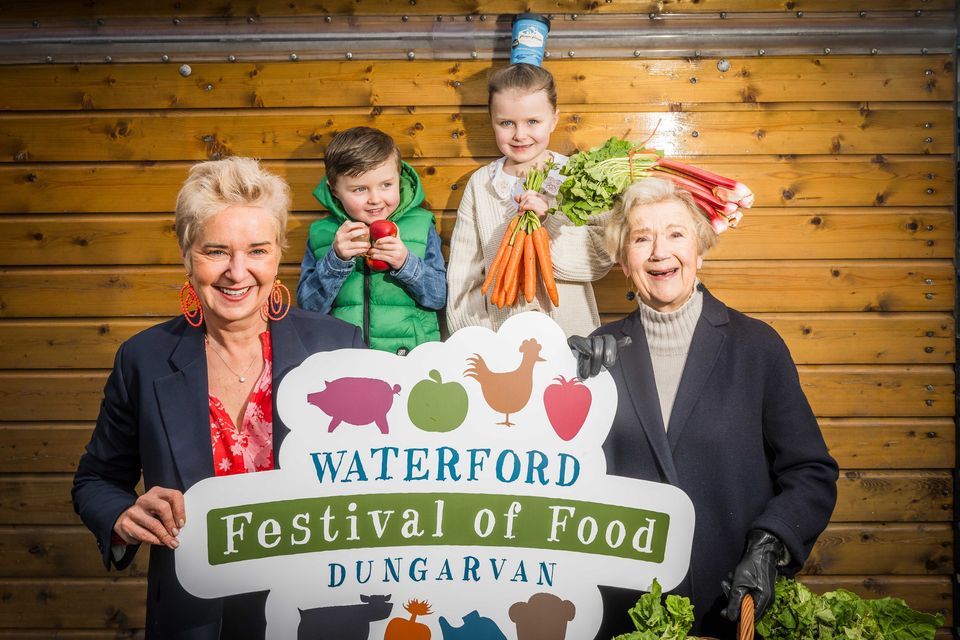 Celebrating the launch of the 15th Annual Waterford Food Festival, are Festival Director Eunice Power, siblings Hugo aged 5 and Frances Cass aged 7, and Ethna Sheehan. This year's program, set for April 19-21 in Dungarvan, County Waterford, features 85 food and family fun-themed events. Photo: Joleen Cronin