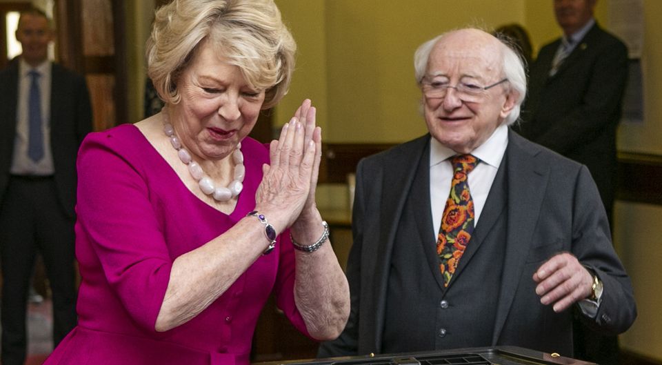 Having their say: President Michael D Higgins and his wife Sabina cast their votes. 
Photos: Kyran O’Brien