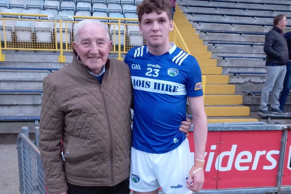 Conor Kearney from Killenard, Co Laois with his grandfather Jamesie Murphy from Tullogher, Rosbercon.