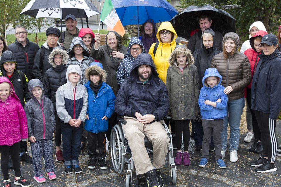 Some of the group from Kilmacanogue heading off to the World Meeting of Families on Sunday, cheerful despite the weather