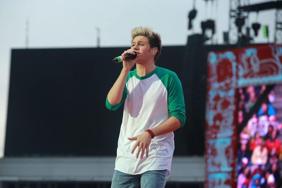 Niall Horan belts out a tune with fellow bandmates One Direction in concert at Croke Park, Dublin. Picture: Arthur Carron
