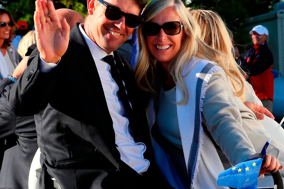 Vice-captain Padraig Harrington of Europe and Caroline Harrington attend the 2016 Ryder Cup Opening Ceremony at Hazeltine National Golf Club on September 29, 2016 in Chaska, Minnesota.  (Photo by Andrew Redington/Getty Images)