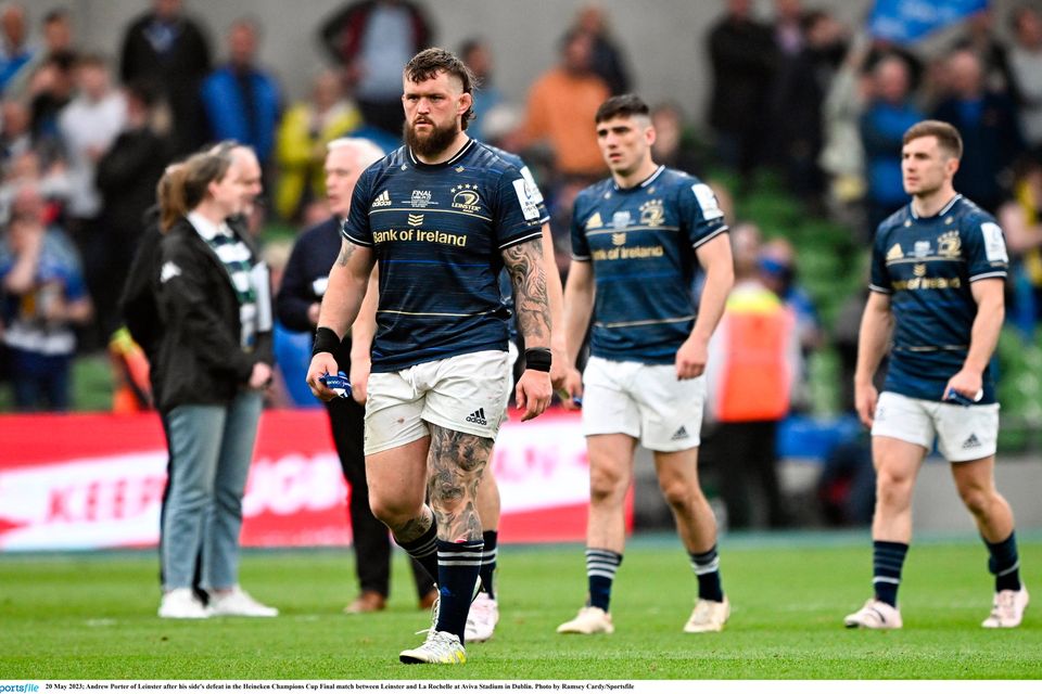 Andrew Porter of Leinster after his side's defeat in the Heineken Champions Cup final to La Rochelle at Aviva Stadium in Dublin. Photo by Ramsey Cardy/Sportsfile