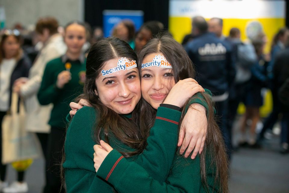 St. Paul's Community College students Nina Balog and Lucie Turtakova pictured at South East Technological University’s (SETU) fifth annual Women in Technology event at the SETU Arena in Waterford. Photograph: Patrick Browne