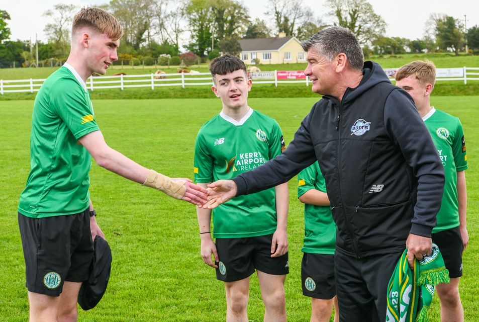 Former Kerry FC CEO Brian Ainscough, pictured earlier this year talking to members of Killorglin AFC