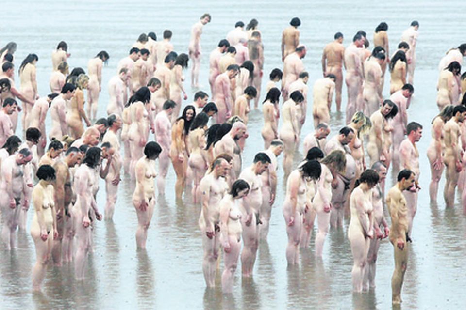 Volunteers pose in Dublin's Docklands for the photoshoot by Spencer Tunick