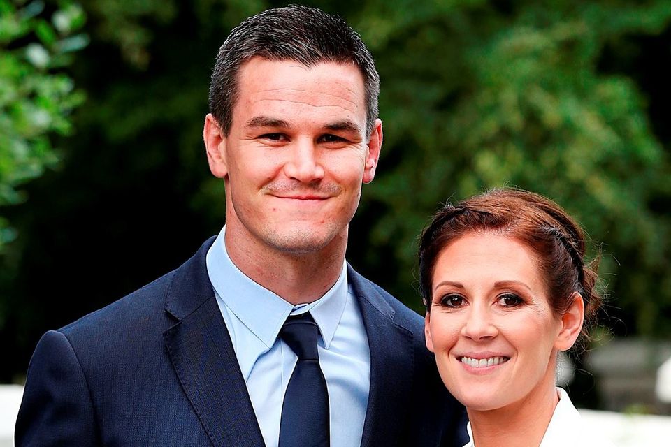 Jonny and Laura Sexton attending the wedding of Devin Toner and Mary Scott. Picture: Steve Humphreys