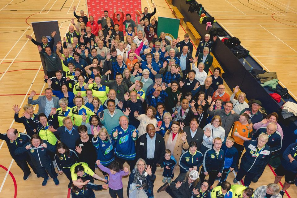 Global President of the Lions Club Brian Sheehan with his wife Lori (left of centre) enjoyed his trip to the Killarney Leisure Centre with over 87 delegates gathering in Killarney to visit the Killarney Lions and view the fundraising projects undertaken one of which with the Kerry Stars. Photo by Marie Carroll-O'Sullivan.