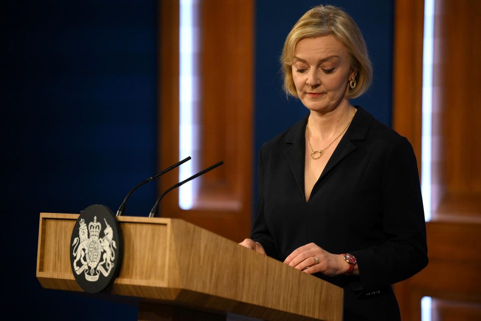 British Prime Minister Liz Truss during a press conference in the briefing room at Downing Street, London. Picture date: Friday October 14, 2022.