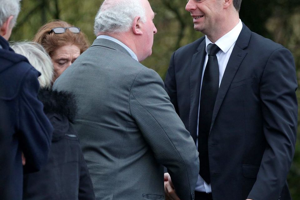Niall Quinn is offered condolences at the funeral of his father Billy Quinn at St Marys Church, Killenaule, Co. Tipperary