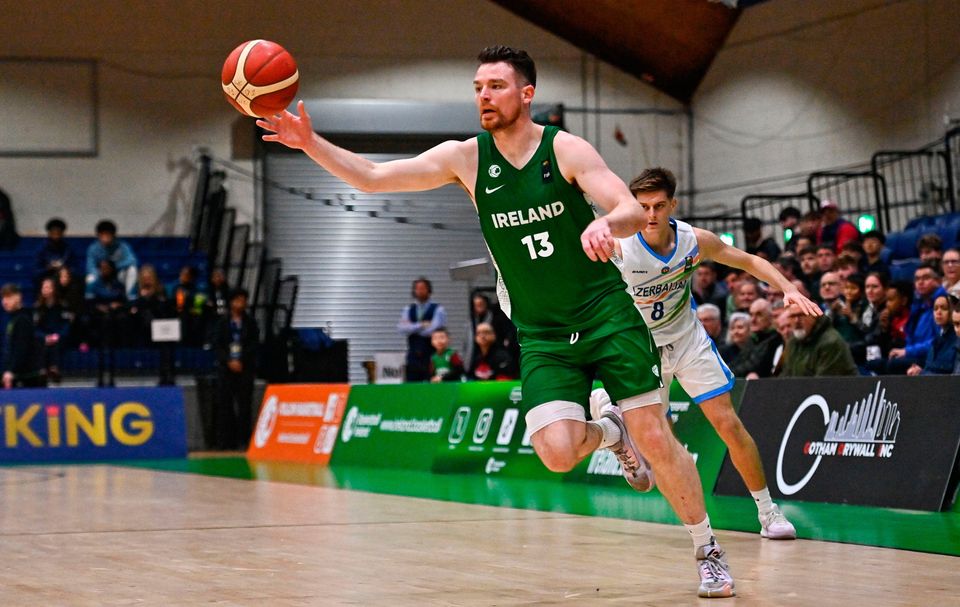 Jordan Blount of Ireland during the FIBA Basketball World Cup 2027 European Pre-Qualifiers first round match against Azerbaijan at the National Basketball Arena in Tallaght, Dublin. Photo by Tyler Miller/Sportsfile