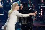 thumbnail: Cher, right, accepts the Icon Award from presenter Meryl Streep during the iHeartRadio Music Awards, Monday, April 1, 2024, at the Dolby Theatre in Los Angeles. (AP Photo/Chris Pizzello)